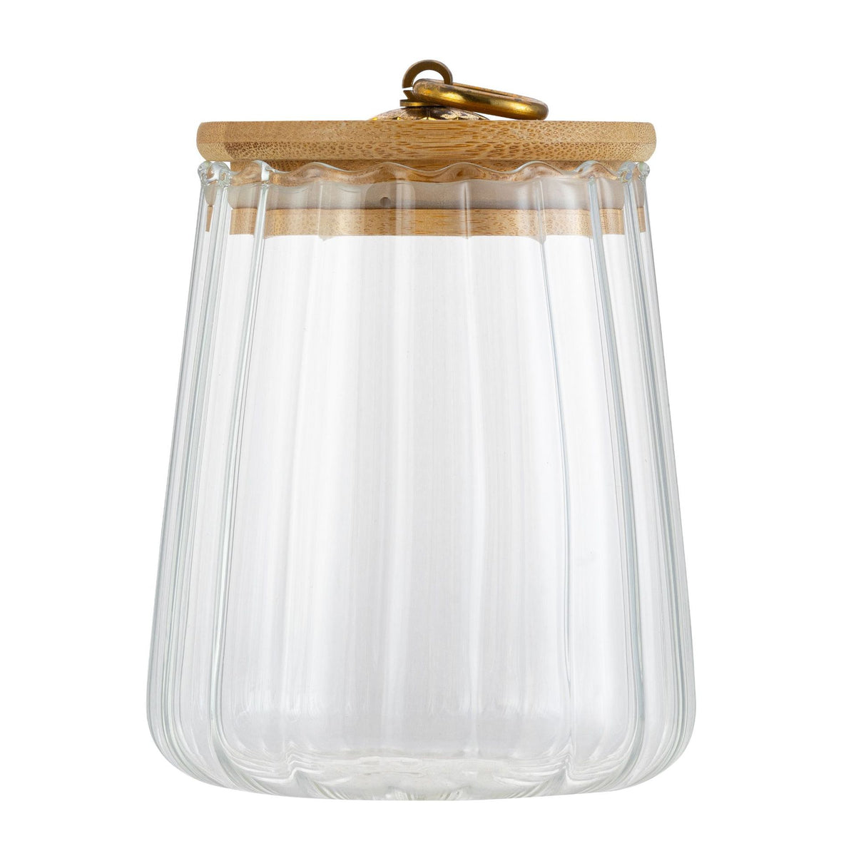 Clear Fluted Glass Tea Jar with Wood Lid