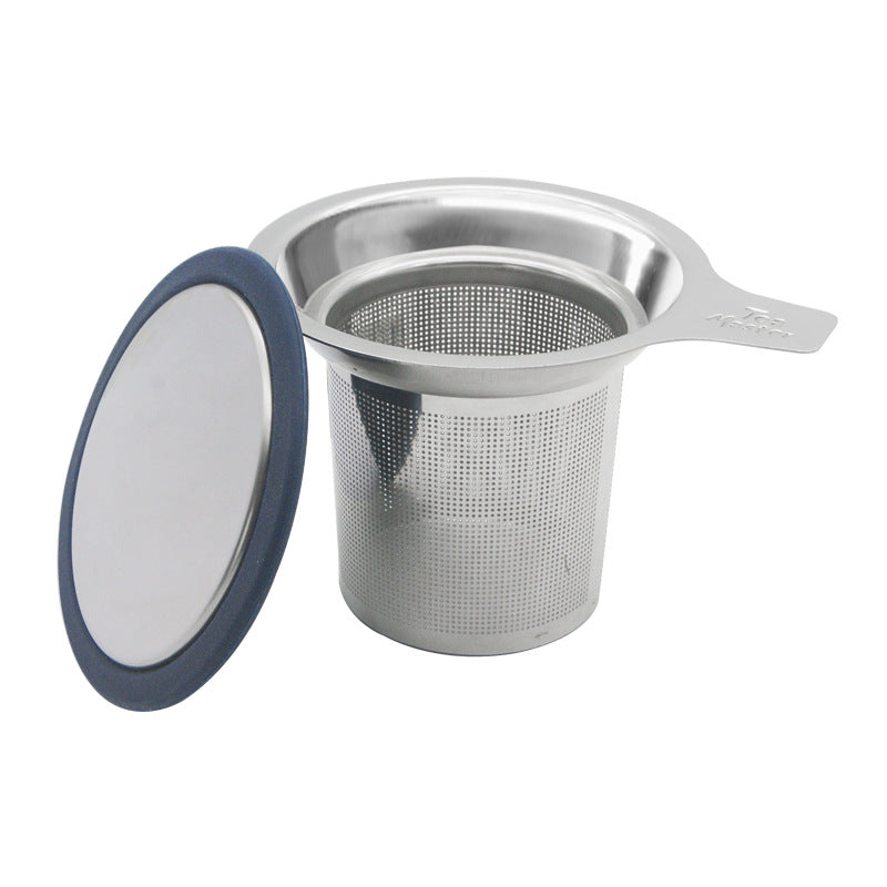 Stainless Steel Tea Infuser with Dark Blue Silicone Lid