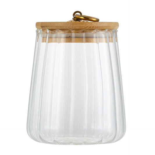 Clear Fluted Glass Tea Jar with Wood Lid